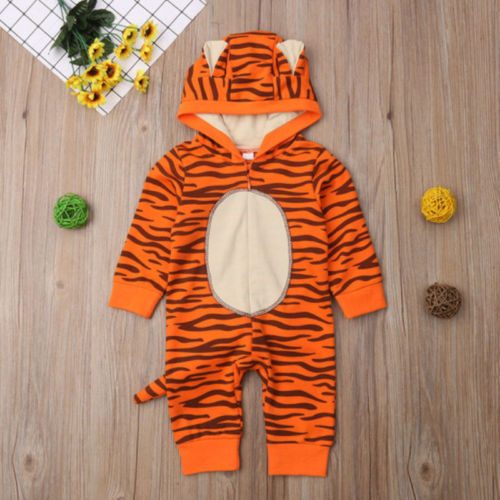 Printed cute one-piece hooded long-sleeved romper