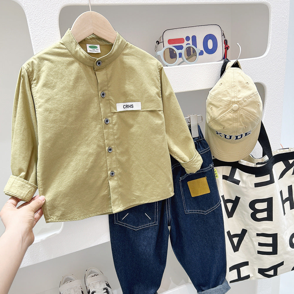 Boys' Casual Solid Color Long-sleeved Shirt