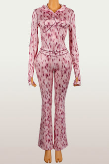 Fashionable Printed Casual Leopard-Print Zippered Long-Sleeve Jacket And Pants Set