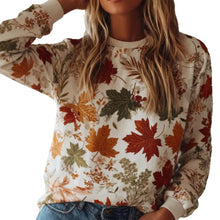 Womens Breathable Casual Long-Sleeve Crew-Neck Sweatshirt With Maple Leaf Print