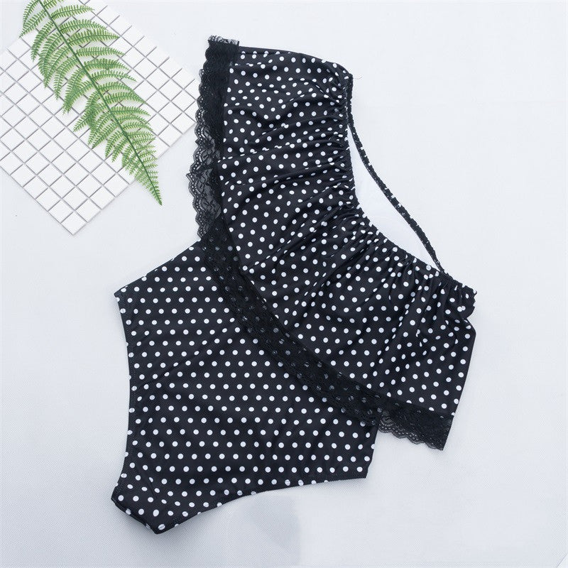 Sexy ruffled shoulder polka dot one-piece triangle swimsuit