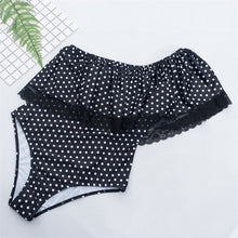 Sexy ruffled shoulder polka dot one-piece triangle swimsuit