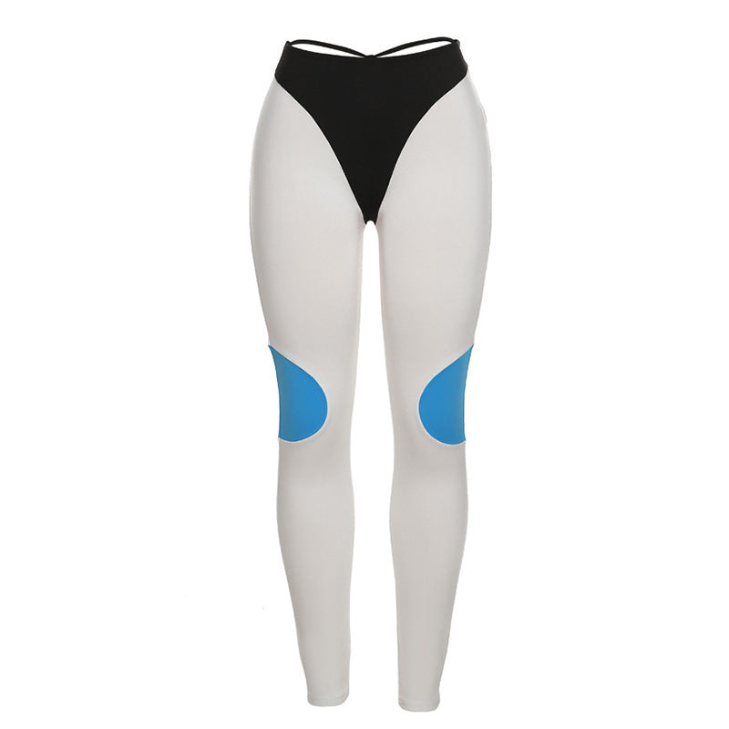 Women's Fashion Splicing Buttocks Tight Pants