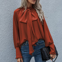 Ins Long-sleeved Blouse Bowknot Puff Sleeves Fashion Commuter Office Tops Women's Clothing