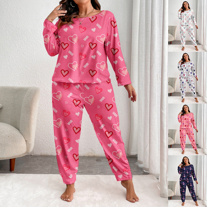 Long-sleeved Trousers Heart Printing Two-piece Homewear Suit