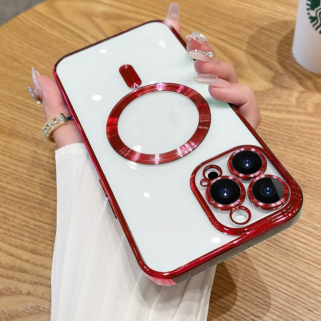 Magnetic Phone Case With Electroplated Transparent Lens Cover