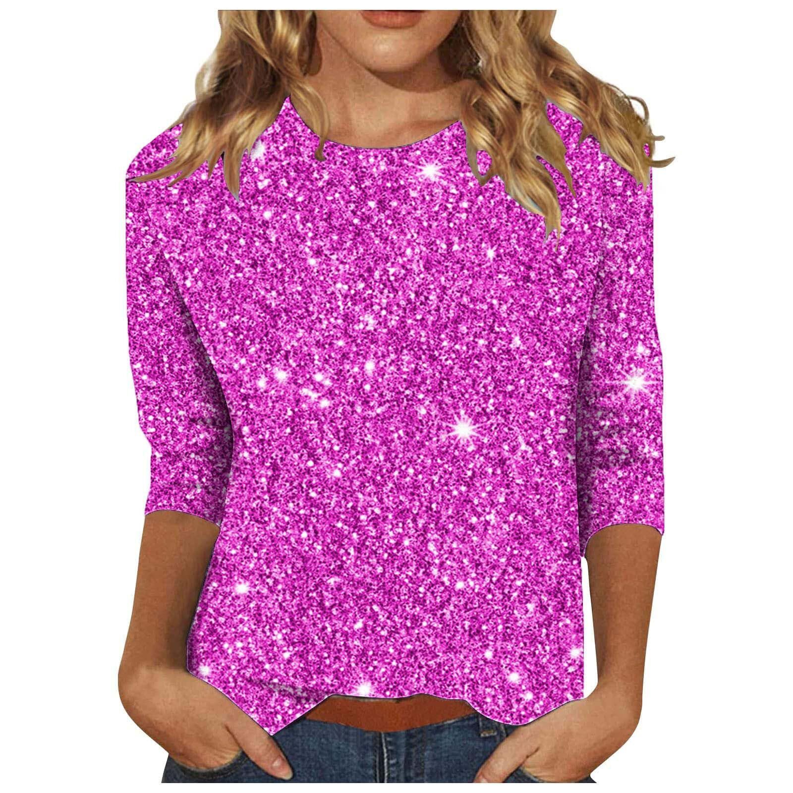 Sequin T-shirt With Three-quarter Sleeves And A Crew Neck For Women
