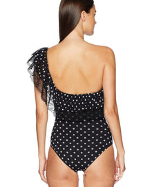 Sexy ruffled shoulder polka dot one-piece triangle swimsuit