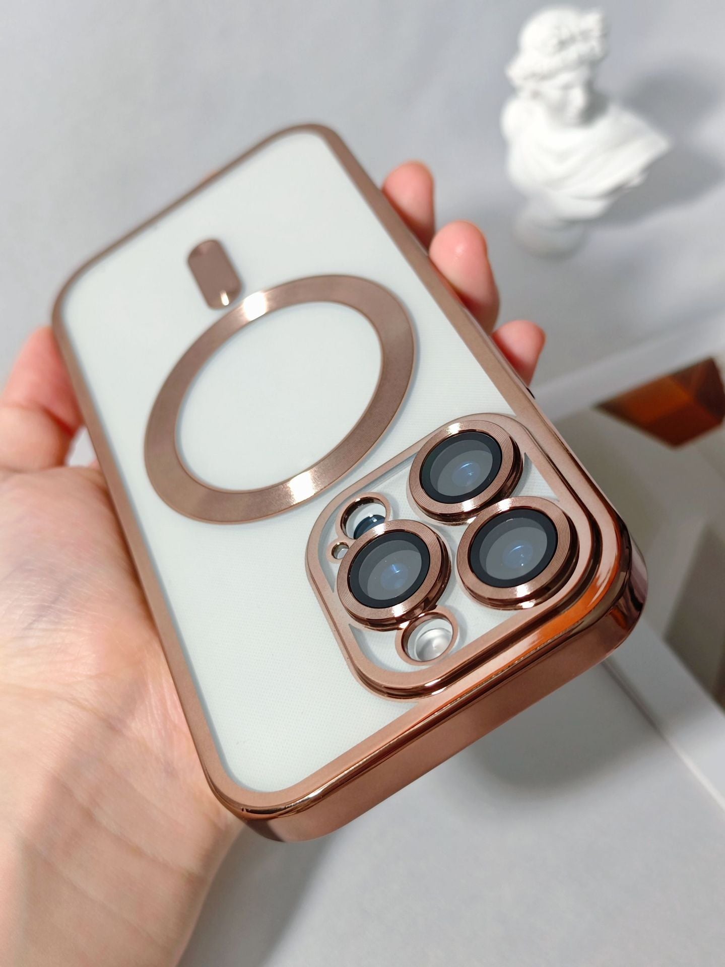Magnetic Phone Case With Electroplated Transparent Lens Cover