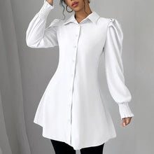 Womens Casual Solid-color Single-breasted Long-sleeve Shirt