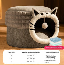 Warm Enclosed Bed All-Season Safe Hideaway For Cats Small Pet Bed Winter Cat Bed