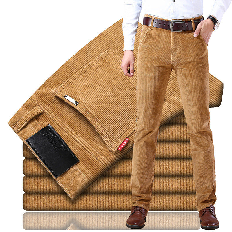 Men's Pockets Corduroy Trousers Winter Slim-fit Straight-leg Casual Pants Clothing