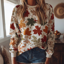 Womens Breathable Casual Long-Sleeve Crew-Neck Sweatshirt With Maple Leaf Print