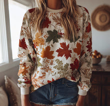 Womens Breathable Casual Long-Sleeve Crew-Neck Sweatshirt With Maple Leaf Print