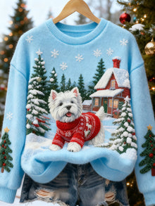 Digital-print Christmas Womens Crew-neck Sweatshirt For Fallwinter