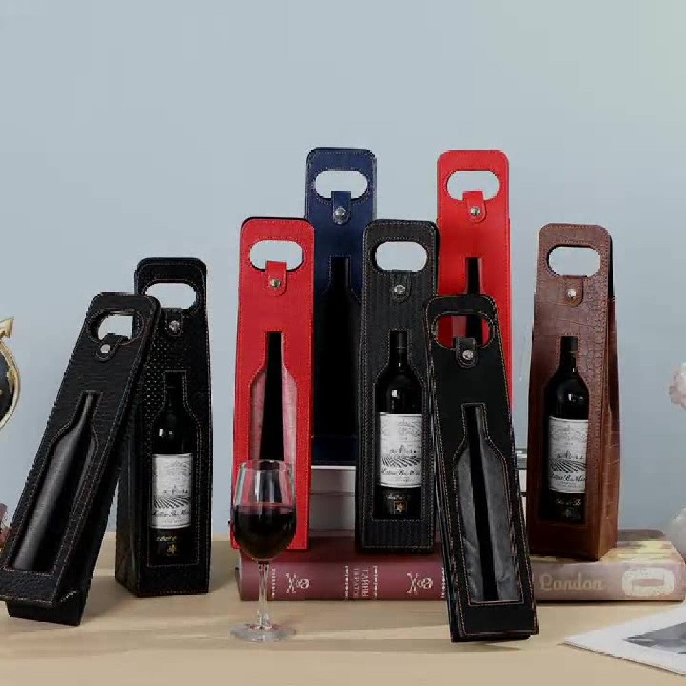 Red Wine Gift Box Leather Bck Of Two Bottles Portable
