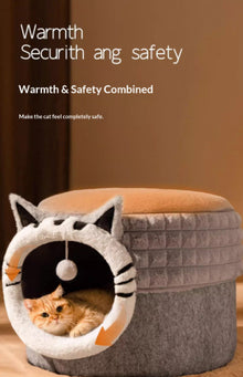 Warm Enclosed Bed All-Season Safe Hideaway For Cats Small Pet Bed Winter Cat Bed