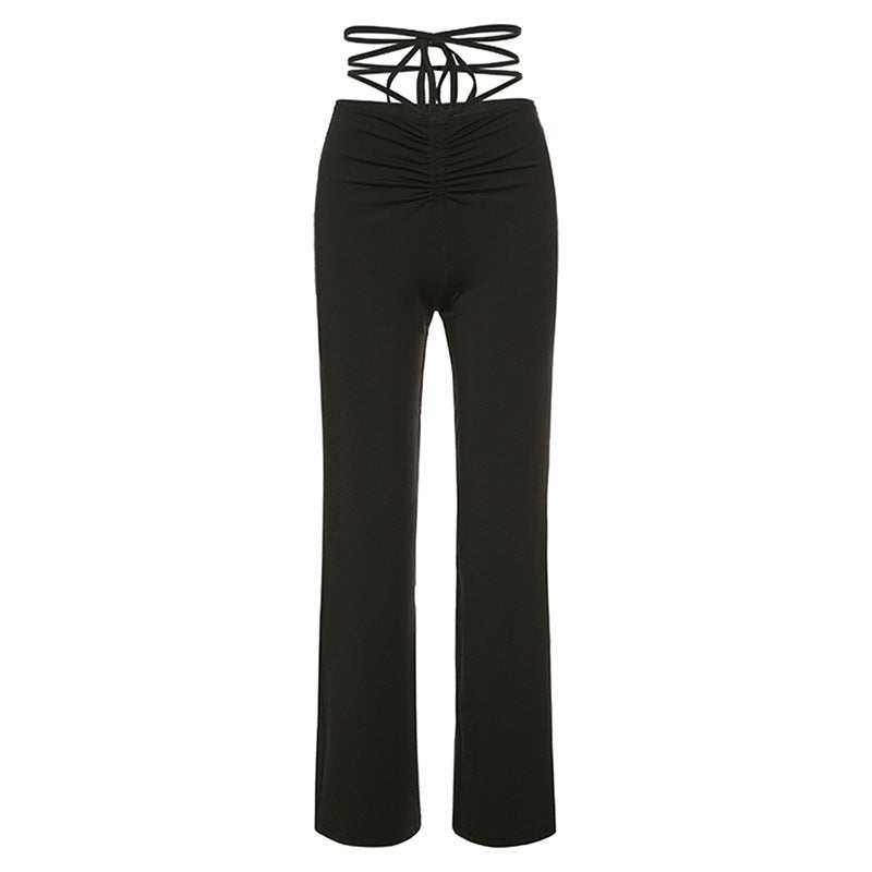 Women's Street Casual High Waist Slim Fit Lace-Up Pants