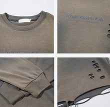 Trendy Relaxed-fit Long-sleeve T-shirt Featuring A Washed Vintage-style Letter Embroidery Design