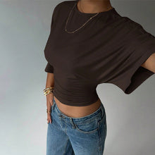 Women's Solid-Color Cropped Mid-sleeve T-shirt Short Fitted Top