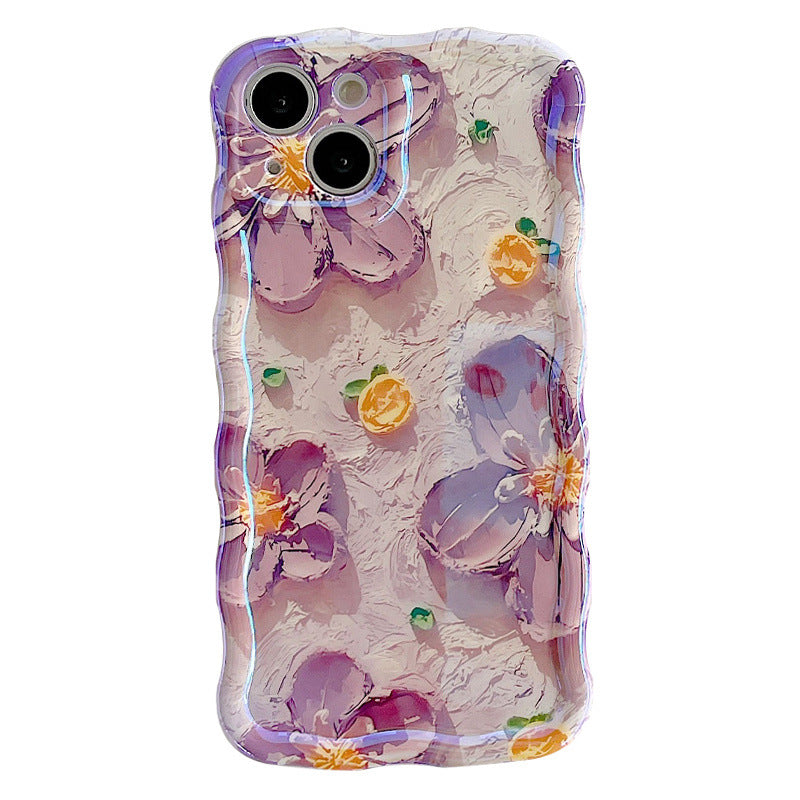 Blue Light Oil Painting Flowers Suitable For 15ProMax Phone Case