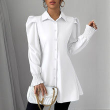 Womens Casual Solid-color Single-breasted Long-sleeve Shirt