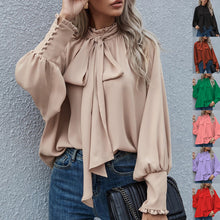 Ins Long-sleeved Blouse Bowknot Puff Sleeves Fashion Commuter Office Tops Women's Clothing