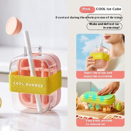 One-Click Molding Cooling Cup,Instant Ice Maker,Zero-Contact Design,Straw Included,Curling Mold,Portable & Stylish Chilled Drink