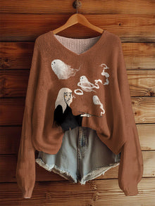 AutumnWinter V-Neck Loose 3D Knitted Sweater For Women