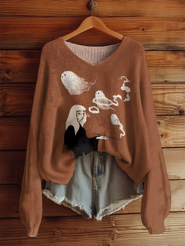 AutumnWinter V-Neck Loose 3D Knitted Sweater For Women