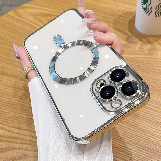 Magnetic Phone Case With Electroplated Transparent Lens Cover