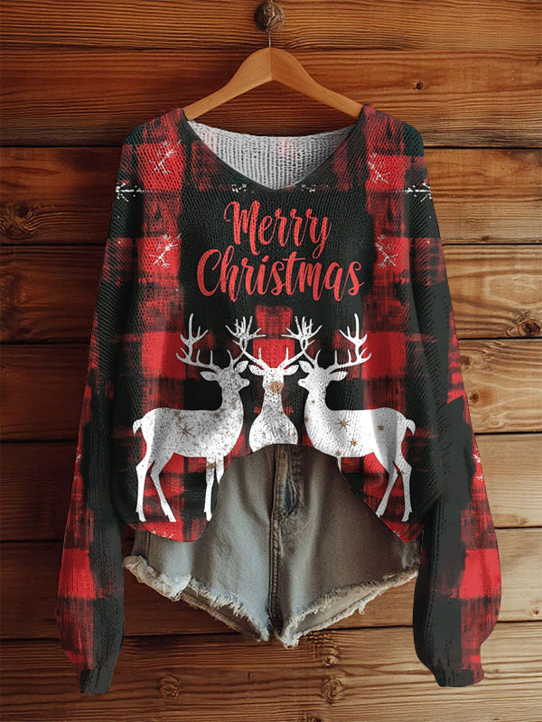 AutumnWinter V-Neck Loose 3D Knitted Sweater For Women