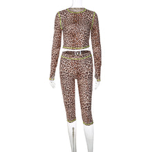 Womens Fashion Leopard-Print Long-Sleeve Top And Slim-Fit Pants Set
