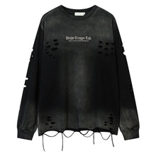 Trendy Relaxed-fit Long-sleeve T-shirt Featuring A Washed Vintage-style Letter Embroidery Design