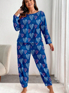 Long-sleeved Trousers Heart Printing Two-piece Homewear Suit