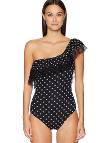 Sexy ruffled shoulder polka dot one-piece triangle swimsuit