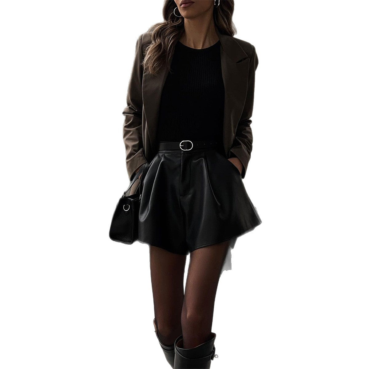 Elegant Chic Casual Versatile Solid-color Leather Shorts For Women