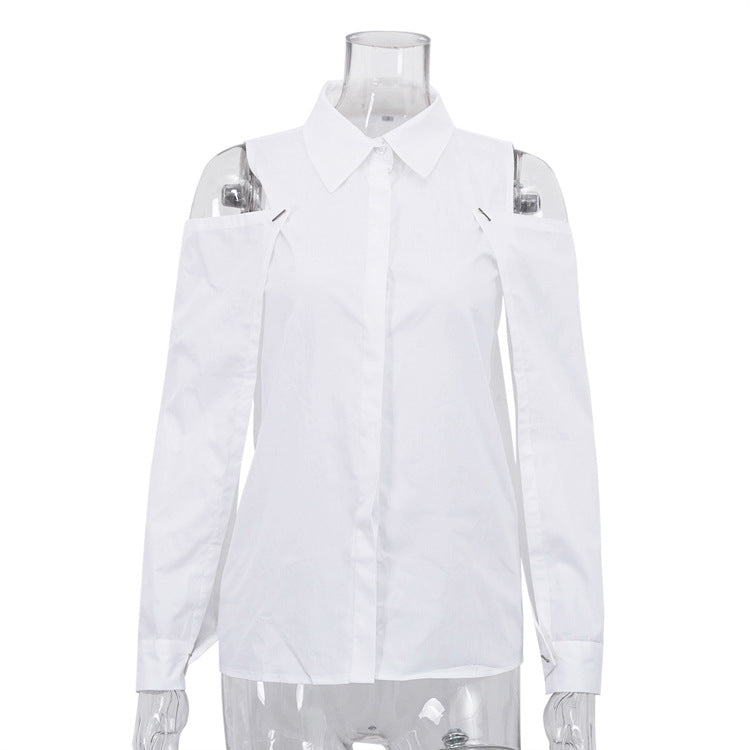 Cotton Detachable Long-sleeve Shirt With A Turn-down Collar