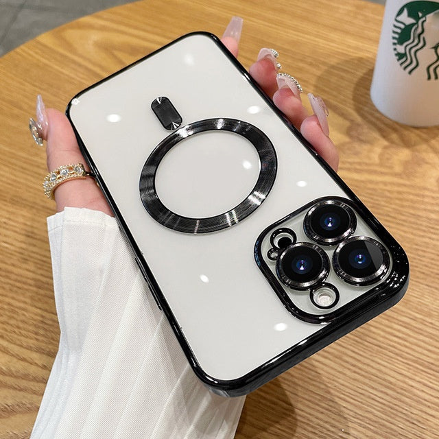 Magnetic Phone Case With Electroplated Transparent Lens Cover