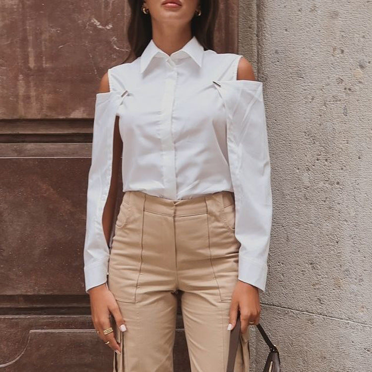 Cotton Detachable Long-sleeve Shirt With A Turn-down Collar