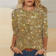Sequin T-shirt With Three-quarter Sleeves And A Crew Neck For Women