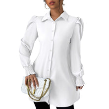 Womens Casual Solid-color Single-breasted Long-sleeve Shirt