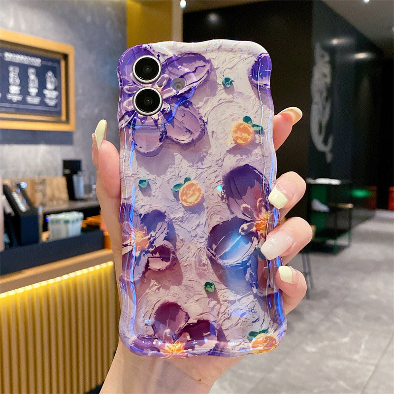 Blue Light Oil Painting Flowers Suitable For 15ProMax Phone Case