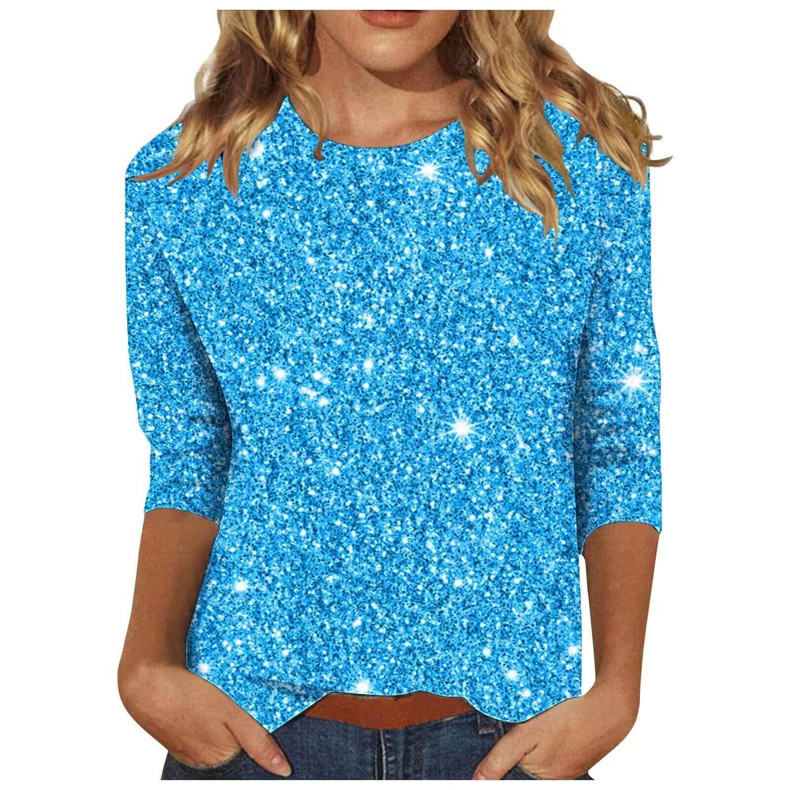 Sequin T-shirt With Three-quarter Sleeves And A Crew Neck For Women