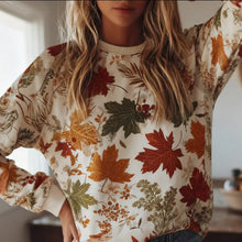 Womens Breathable Casual Long-Sleeve Crew-Neck Sweatshirt With Maple Leaf Print