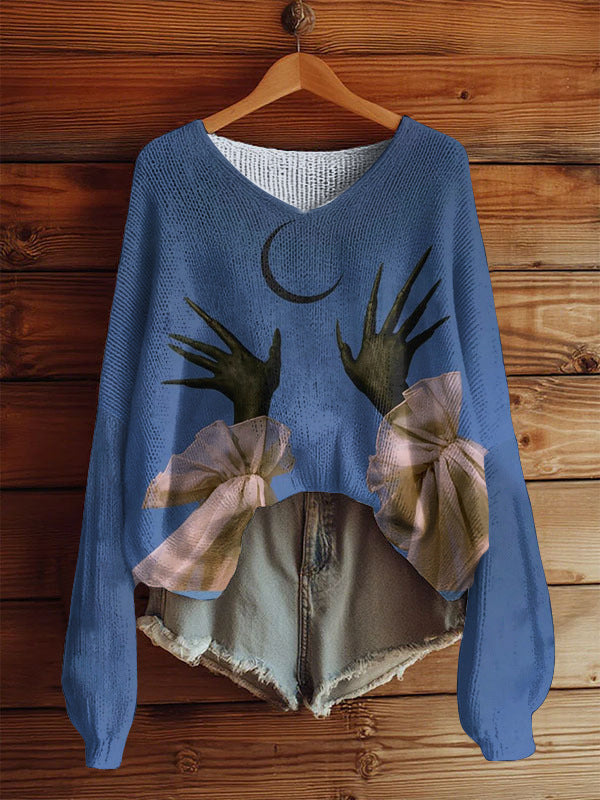 AutumnWinter V-Neck Loose 3D Knitted Sweater For Women