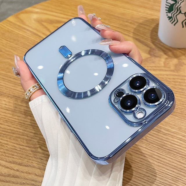 Magnetic Phone Case With Electroplated Transparent Lens Cover