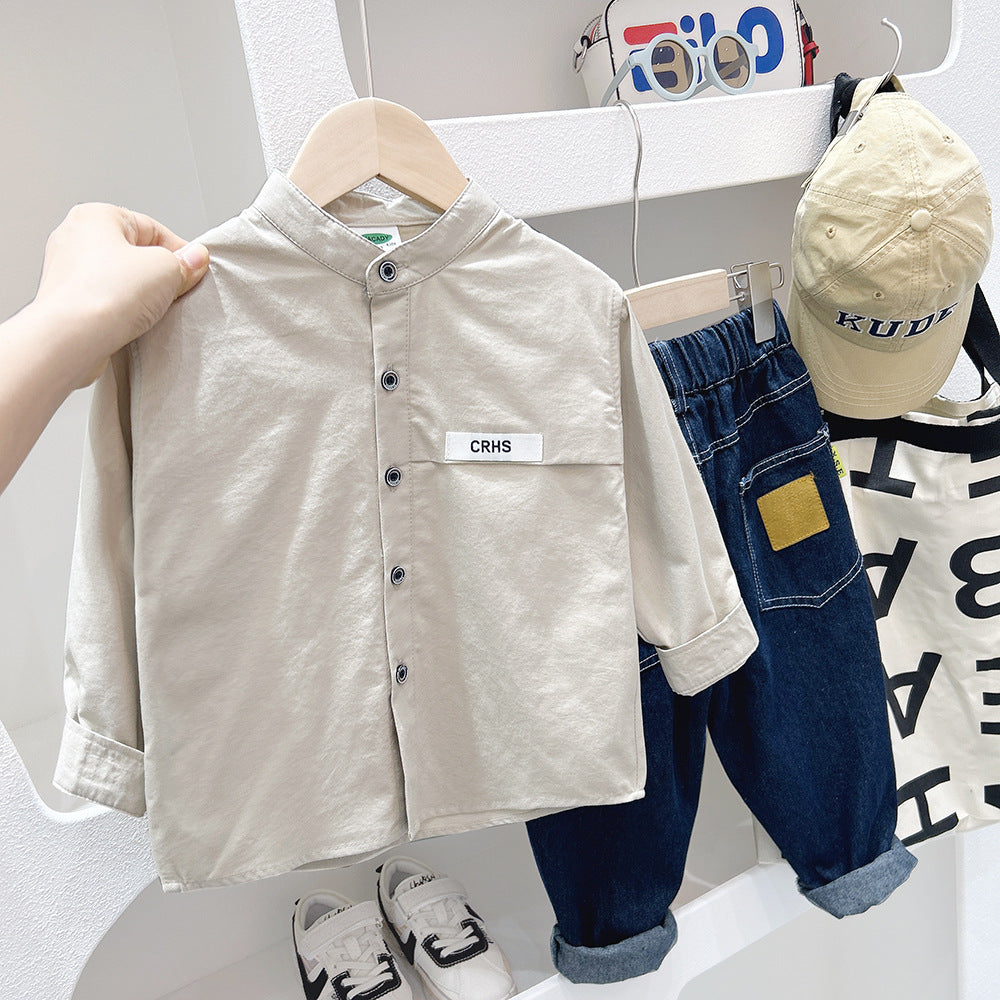 Boys' Casual Solid Color Long-sleeved Shirt