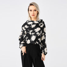 Elegant Ladies Print Front Drop Collar Blouse