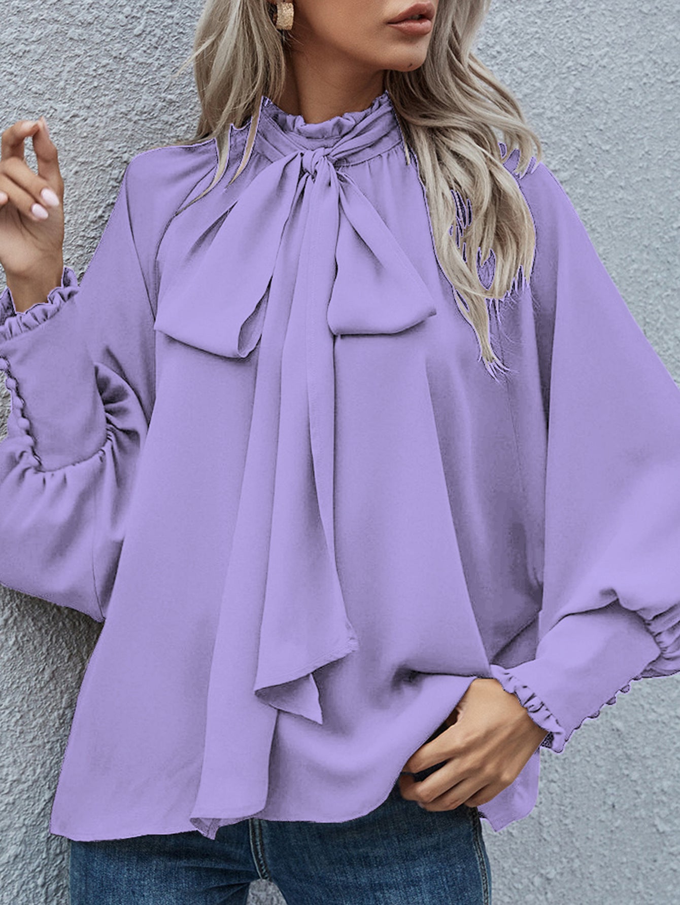 Ins Long-sleeved Blouse Bowknot Puff Sleeves Fashion Commuter Office Tops Women's Clothing